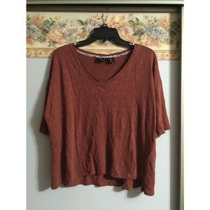 Tahari Large Rust Linen Casual Beach Boho Flowy Pullover Shirt Top